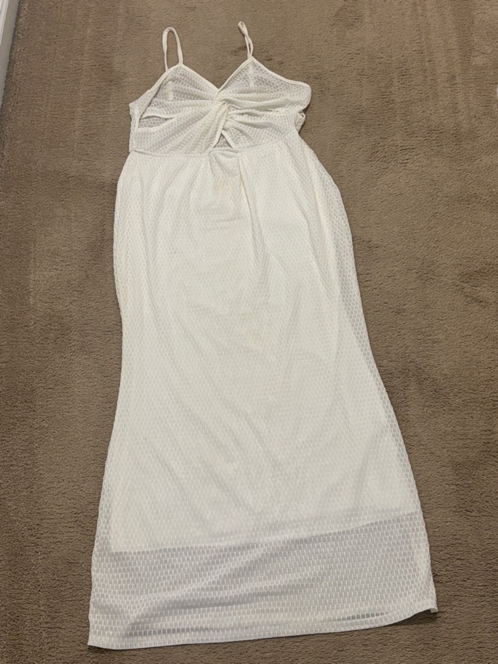 White Textured Knit Spaghetti Strap Maxi Dress